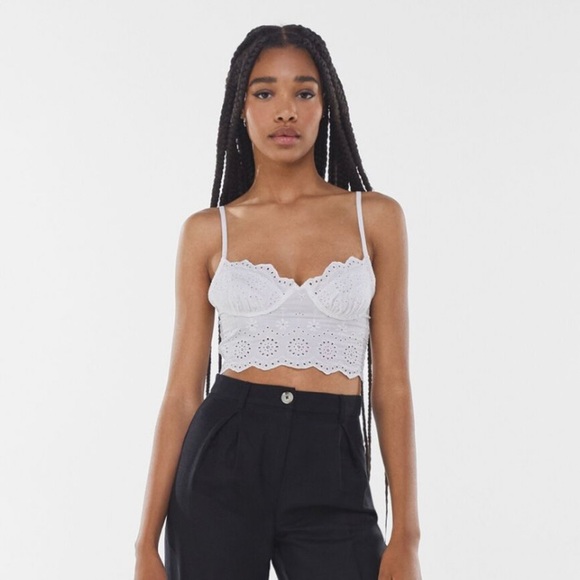 Bershka Swiss Embroidered Tank Top Bralette in White - Picture 2 of 14
